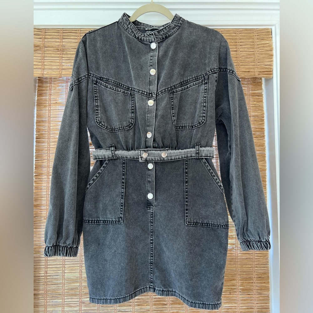 Ello Washed Black Denim Mini Dress - European Medium